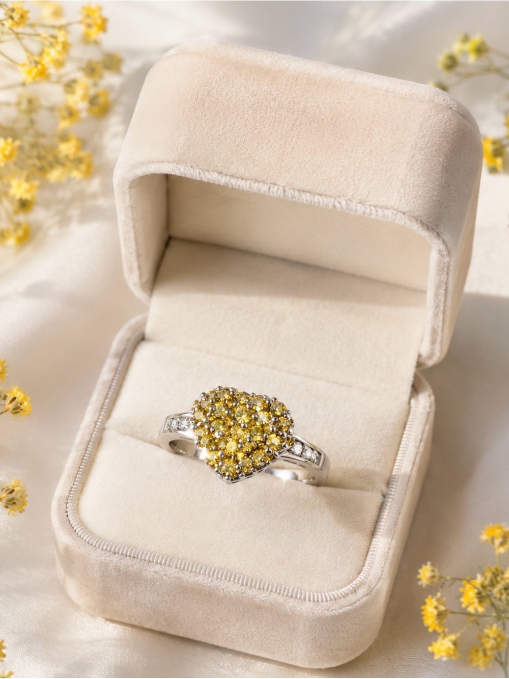 Ring Domed Cluster Champagne Cubic Zurconia Pave Stone 925 Sterling Silver